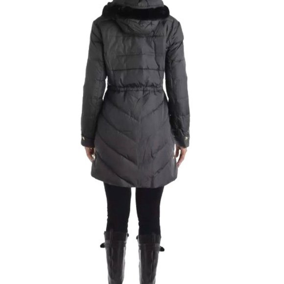 VIA SPIGA Stylish Black Puffer Coat Hooded Size L/ M Excellent Condition - Picture 2 of 9